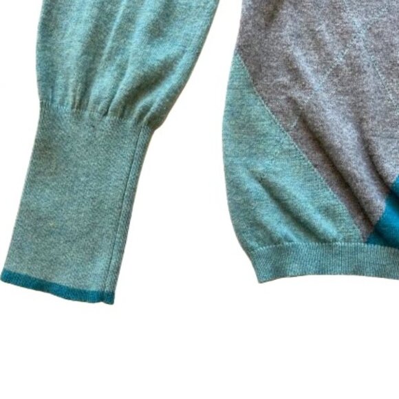 Y2K Argyle Turtleneck Sweater – Teal & Gray Cotton, Preppy Retro- Not worn - Picture 10 of 13